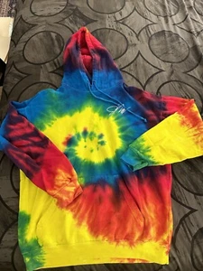 Vintage Heavyweight Tie Dye Multicolor Cotton Hoodie Sweatshirt Large L 90s Y2K - Picture 1 of 3