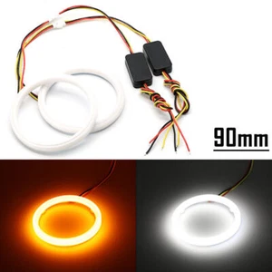2 anillos de halo LED con conmutación de ámbar blanco 90 mm LED ojos de ángel modernización de faros de automóvil - Imagen 1 de 8