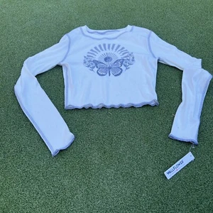 Wallflower Flower Graphic Cropped T-Shirt Size Medium White Long Sleeve - Picture 1 of 8