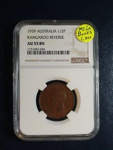 1939 AUSTRALIA HALF PENNY NGC AU55 BN 1/2P KANGAROO REV Coin PRICED TO SELL NOW! - Picture 1 of 4