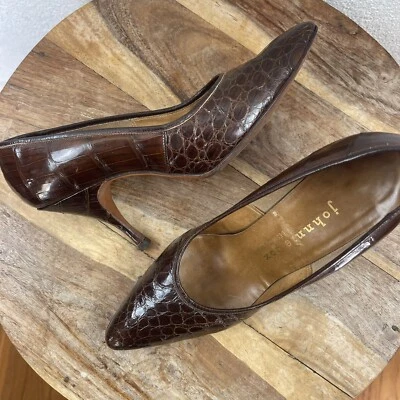 Vintage l 50s 7 Rockabilly Alligator Skin Leather Sole Pointed Toe Stilleto Heel - Image 1 of 4