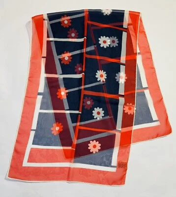 Vintage Floral Red, White, & Blue Neck Scarf Polyester Sheer Retro Hippie - Image 1 of 4
