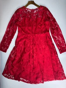 Ruiyige Kleid Größe XXL Rot Spitze Langarm Rundhals Damen Party Abend - Bild 1 von 9