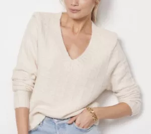 EVEREVE Ashlynn Strong Shoulder Sweater Small Winter White Metallic Shimmer - Picture 1 of 12