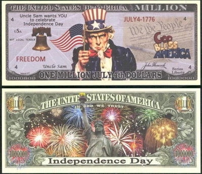 Independence Day Uncle Sam Million Dollar Funny Money Novelty Note + FREE SLEEVE