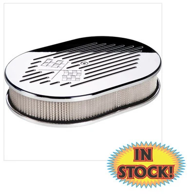 Billet Specialties 15327 - Limpiador de aire ovalado con bandera a cuadros - pequeño pulido Foto 1 de 4