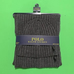 NUEVO Polo Ralph Lauren Gris Cordero Mezcla Lana PONY Gorro Sombrero y Bufanda Conjunto - Imagen 1 de 5