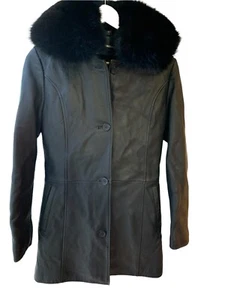 Knoles & Carter NWT Womens Italian Lambskin Black Coat Fur La Reine Blanche S - Picture 1 of 12
