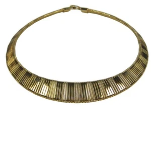 Chunky Necklace Gold Tone Collar 18 inch Vintage 1970s Brushed Runway Texture - Picture 1 of 10