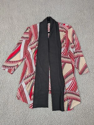 Cárdigan Chico's Top Holiday Rojo Negro Manga 3/4 Tejido Abierto Talla 0 Pequeño Elástico Foto 1 de 4