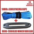 10Mm X 30M Dyneema Sk75 Winch Rope Hook Aluminium Fairlead - Synthetic Cable 4X4