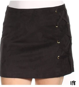 kensie Women's Stretch Suede Skirt with Lace Up Side, Black, M - Picture 1 of 2