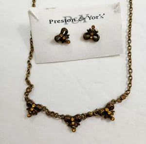 Collar y Pendientes Preston & York Tono Bronce Antiguo con Estrás - Imagen 1 de 8