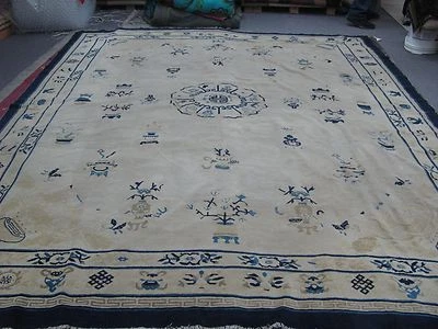 Antique Chinese Ningsia Peking Hand Knotted Wool Oriental Rug 9' x 11'3 Ningxia - Image 1 of 4
