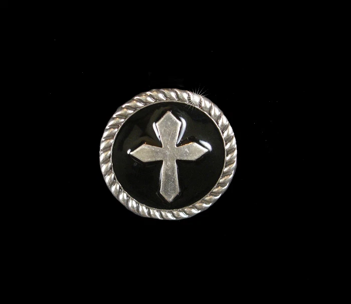 Western Equestrian Tack 6 Black Epoxy Silver Cross Conchos 3/4" - Image 1 of 1