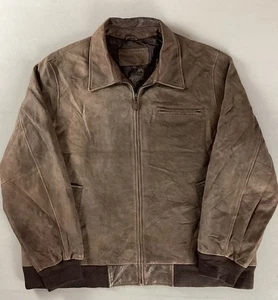St John’s Bay Leather Flight Jacket Bomber Jacket Brown Nubuck Size 3XLT - Picture 1 of 20