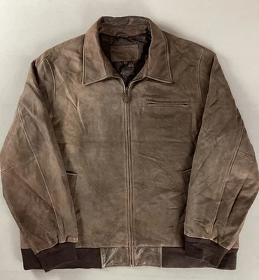 St John’s Bay Leather Flight Jacket Bomber Jacket Brown Nubuck Size 3XLT - Image 1 of 4