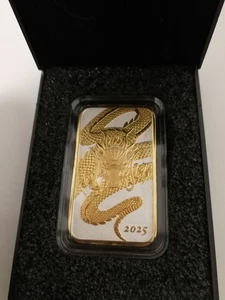2018-2025 Silber Rectangular Matt Dragon Bar 8x1 oz .999 24k Gilded PM Editions - Bild 1 von 10