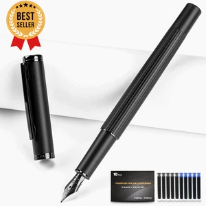 Pluma Estilográfica Plumín Fino, Cartuchos de Tinta y Convertidor, Flujo Suave, Sin Saltos - Imagen 1 de 12