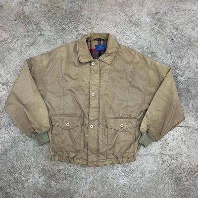 Vintage Lobo By Pendleton Jacket Mens Medium Tan Plaid Lined Bomber Made USA 80s - Image 1 of 4