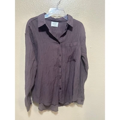 Camisa texturizada feminina Olive and Oak XS marrom com botões manga longa - Imagem 1 de 4