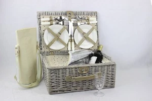 Luxury 2 or 4 Person Picnic Hamper Basket With Cooler Compt. & Bottle Cooler Bag - Picture 1 of 21