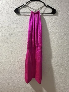 RETROFÊTE ANAHITA DRESS NEON PINK SILK SATIN MINI NWOT SIZE XS CRYSTAL HALTER - Picture 1 of 8