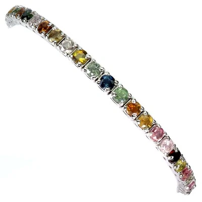925 Sterling Silver Bracelet Round Tourmaline 3mm Natural Gemstone Jewelry 8 In - Image 1 of 4
