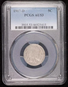1917 D Nickel Indian Head or Buffalo PCGS AU-53 - Picture 1 of 4