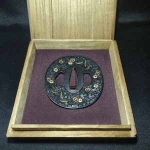 Eshu Hikone-Su Iron Tsuba by Mogarako Munenori Japanese Sword Guard Au Inlay - Picture 1 of 10