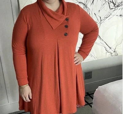 Fall Sweater Womens XL Rust Orange Long Sleeve Button Up Tunic Top Timeson Soft - Изображение 1 из 4