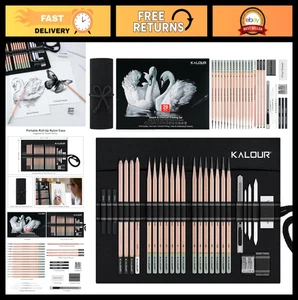 29-teiliges Skizzen- & Zeichenstift-Set mit Rolletui - Graphit, Anthrazit, - Bild 1 von 8