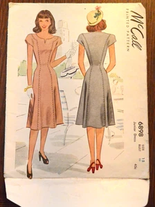 VTG 1940's McCall 6898 Sewing Pattern Women Dress WWII Era Sz 15 32" bust Good - Picture 1 of 3