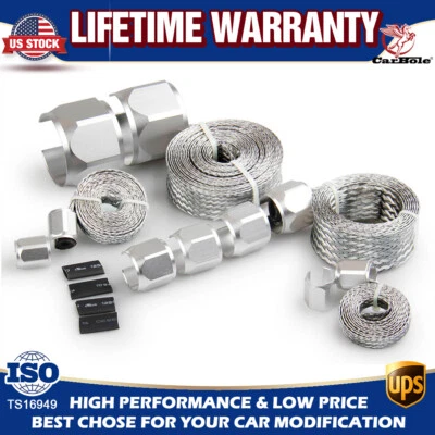 Silver Braided Hose Steel Sleeve Sleeving Radiator Heater Fuel Line Cover Kit US - Image 1 of 4