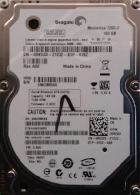 Seagate Momentus 7200.2 160GB ST9160823ASG 9S523G-030 2.5" Internal Harddrive - Image 1 of 4