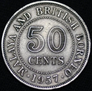 MALAYA & BRITISH BORNEO ~ 1957 H ~ 50 Cents ~ Quality World Coin ☘️ T - #613 ☘️ - Picture 1 of 2
