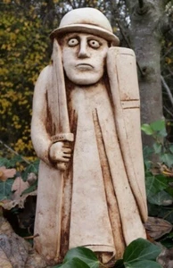 Large Cast Stone Lewis Chess Chessman Warder Garden Statue (round helmet) - Picture 1 of 6
