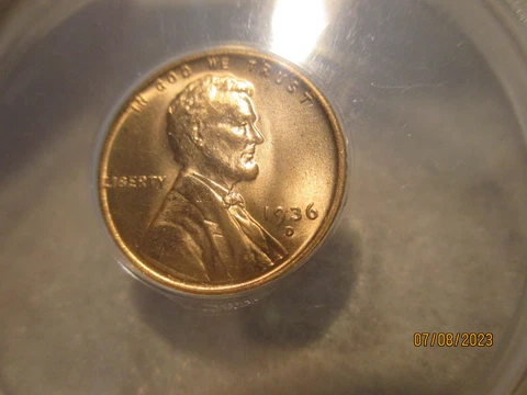 1936-D Lincoln Cent/ANACS MS-65/With Repunched Mintmark MS-65 Cover