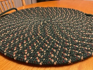 S/6 Braided Chair Pads w/ties, 15" Round, Dark Green, Burgundy & Tan - WASHABLE - Picture 1 of 3