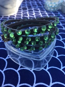 Swarovski crystal and leather wrap bracelet in Brown With Green Crystals - Picture 1 of 1