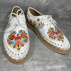 Agave Girl White Leather Embroidered Lace Up Shoes Flats Women's 8.5-9 - Picture 1 of 14