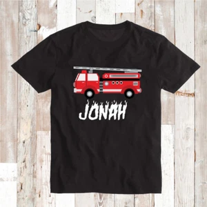 Firetruck Tee Tees Shirt With Custom Name Boys Birthday t-Shirt Boy Gift, cc96 - Picture 1 of 6