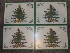 Set of 4 Spode Christmas Tree Pimpernel Hard Cork Back Placemats 15" x 11" - Picture 1 of 8