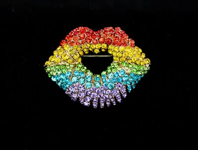 Nuevo $120 HEIDI DAUS Arco Iris Smooch Beso Broche Prendedor SWAROVSKI Cristales Orgullo Foto 1 de 3