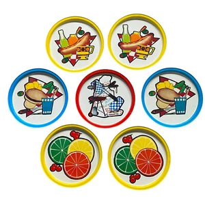 Picnic Serving Plates Lot 7 Yellow Blue Red Burgers Hot Dogs Fries Vintage Diner - Picture 1 of 10