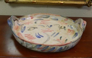 Studio Art Pottery 12" Handle Serving Bowl Artisan Artist Signed King Road - Picture 1 of 4