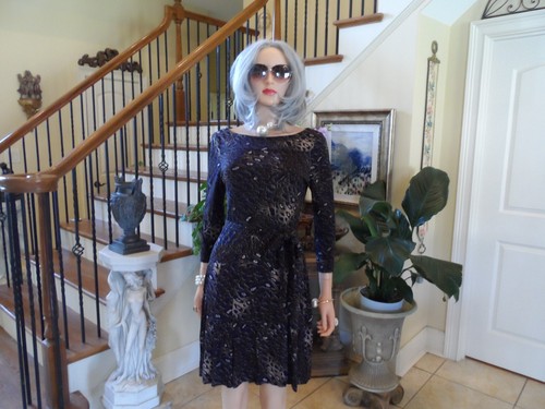 Abito tubino Tory Burch marrone blu multi stampa plissettato davanti taglia S