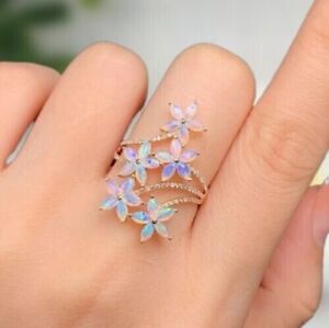 2Ct Marquise Cut Fire Opal Flower Cluster Engagement Ring 14K Rose Gold Plated