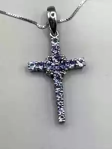 Ciondolo e Collana Argento Sterling Diamanti & Tanzanite 18" Catena Scatola 925 #275 - Foto 1 di 8