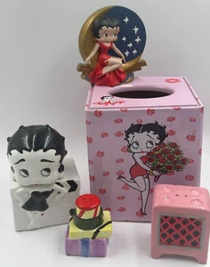 Lote de 4 saleros y pimenteros vintage de colección Betty Boop 1995-2003 Kleene Tin - Imagen 1 de 11